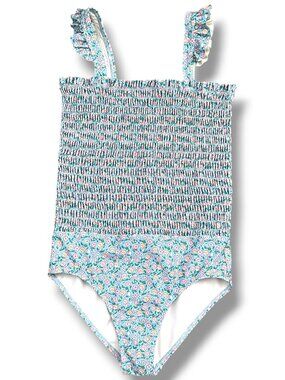 Minnow X Crewcuts Girls' Smocked Floral Flutter Strap One-piece Swimsuit 11/12